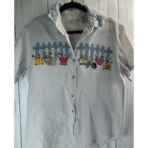 Casey & Max Womens Vintage Blouse  Medium Garden Cats Cottage Grandma